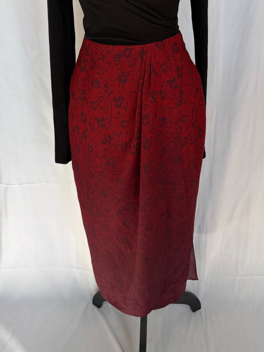 Principles Petite Red Floral Faux Wrap Midi Skirt Size 4P Y2K